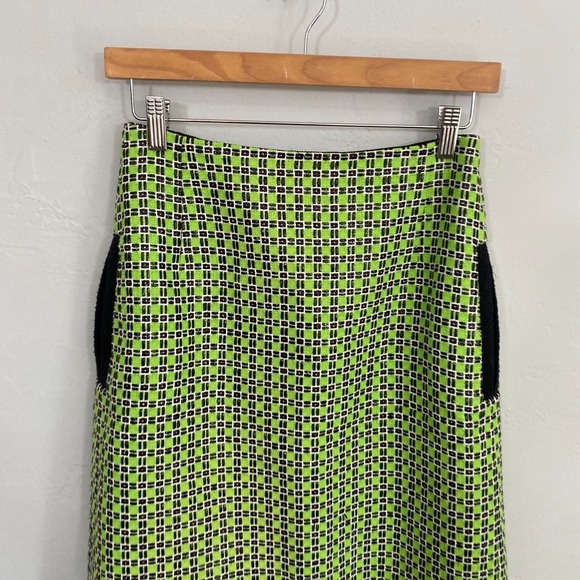 Carven Knit Pencil Skirt Women Size 36 Kiwi Green Black Textured - Picture 2 of 12